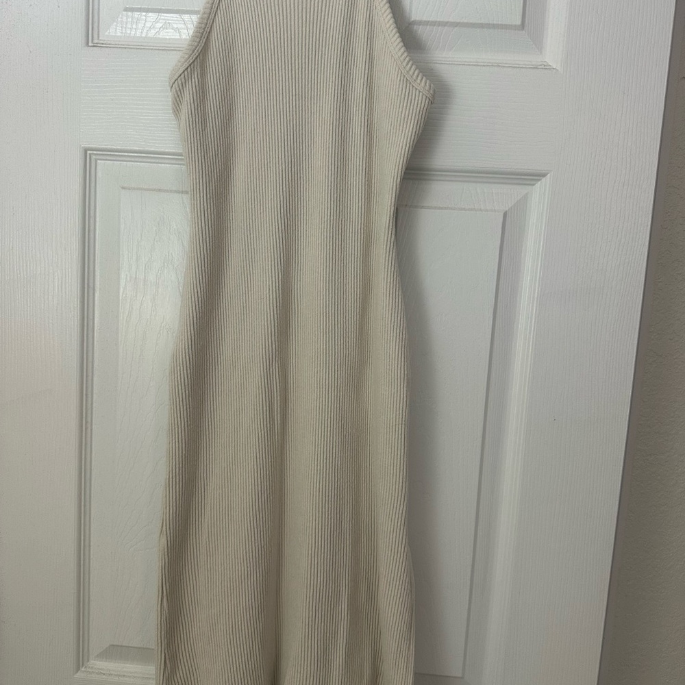 Fitted  Cream Ribbed Dress